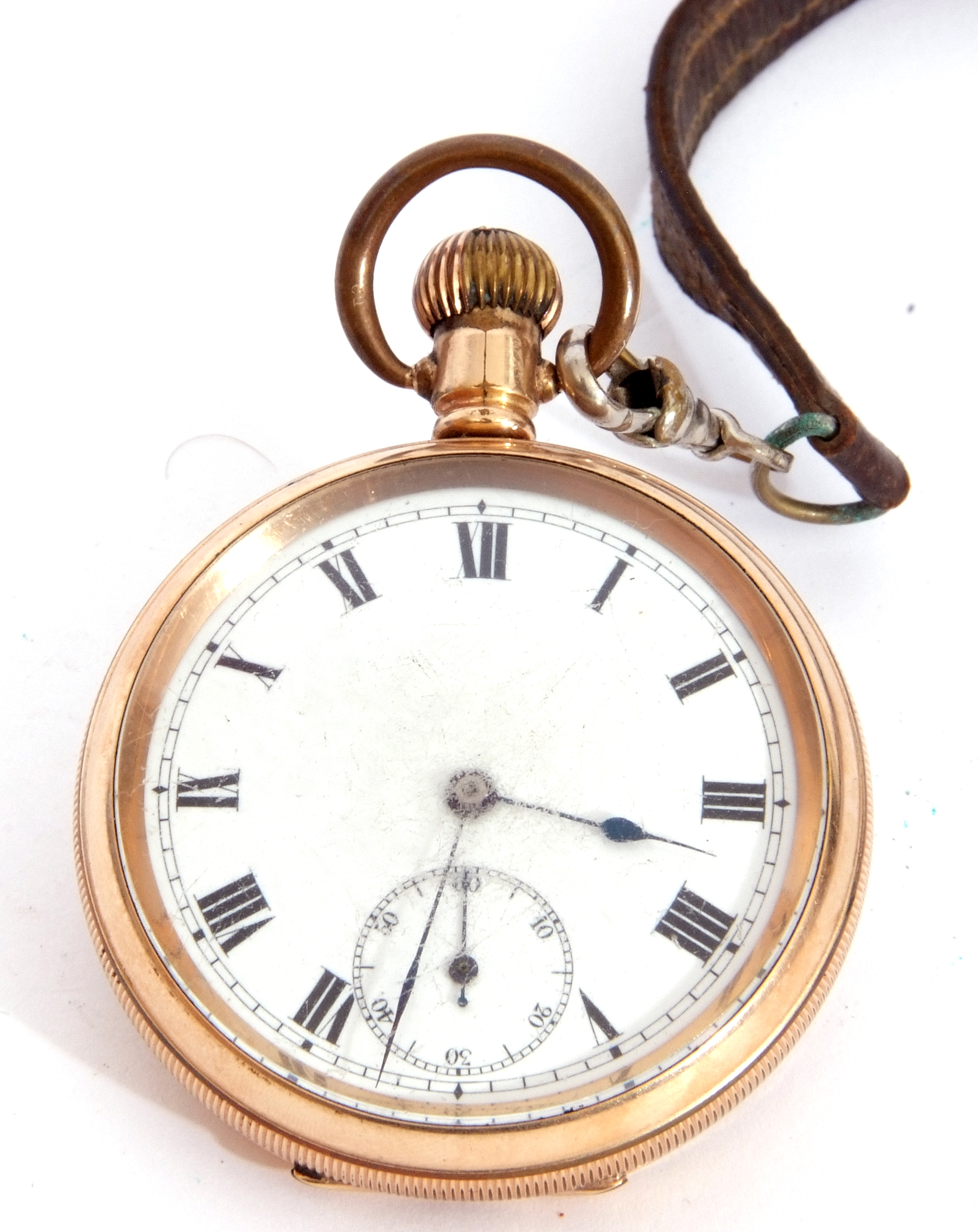 Second quarter of 20th century gold plated open faced lever watch, Lever Dennison pocket watch, 15