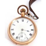 Second quarter of 20th century gold plated open faced lever watch, Lever Dennison pocket watch, 15