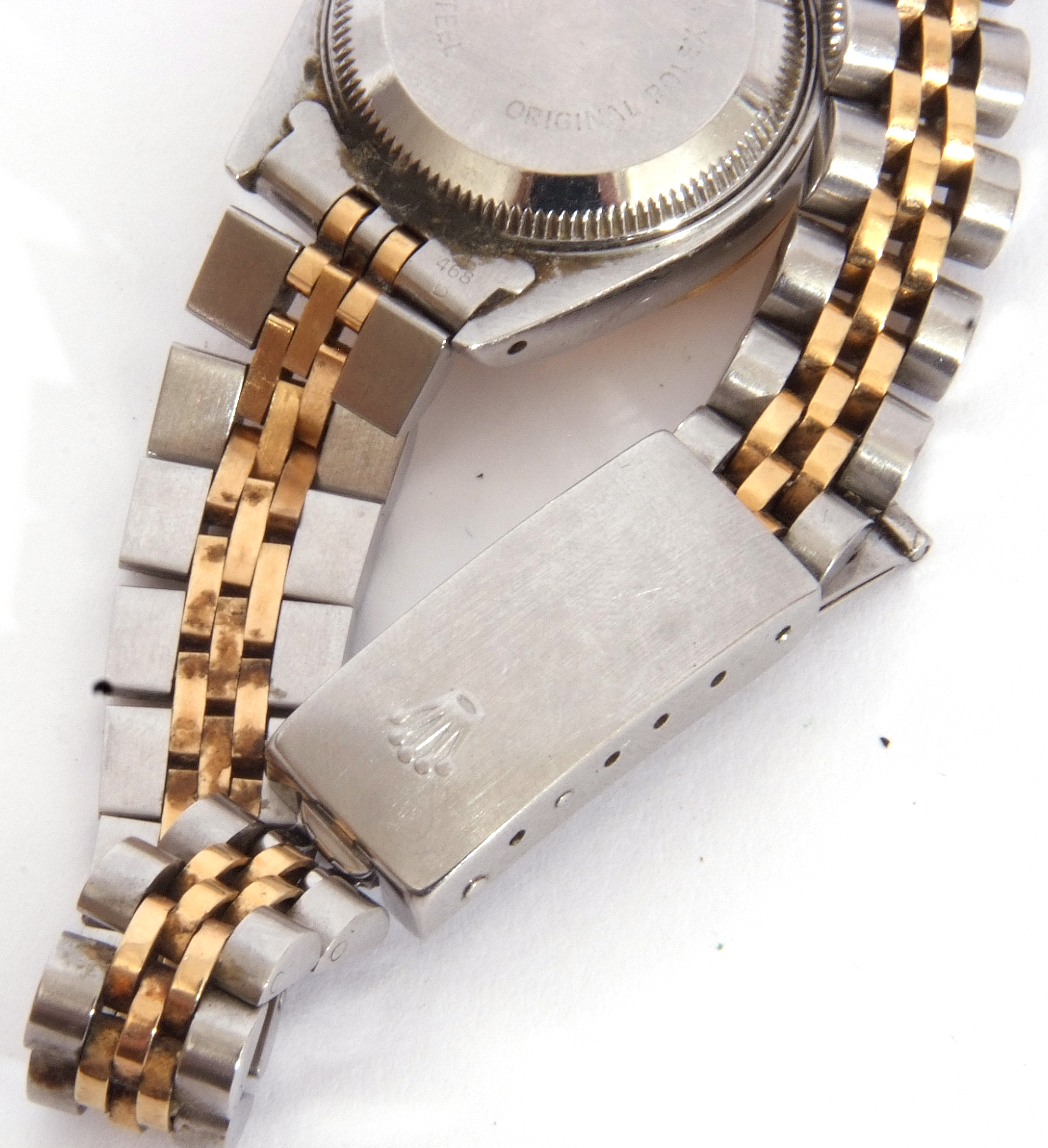 Ladies Rolex Oyster Perpetual Datejust, bi-metal fluted bezel watch with champagne dial, baton - Image 6 of 8