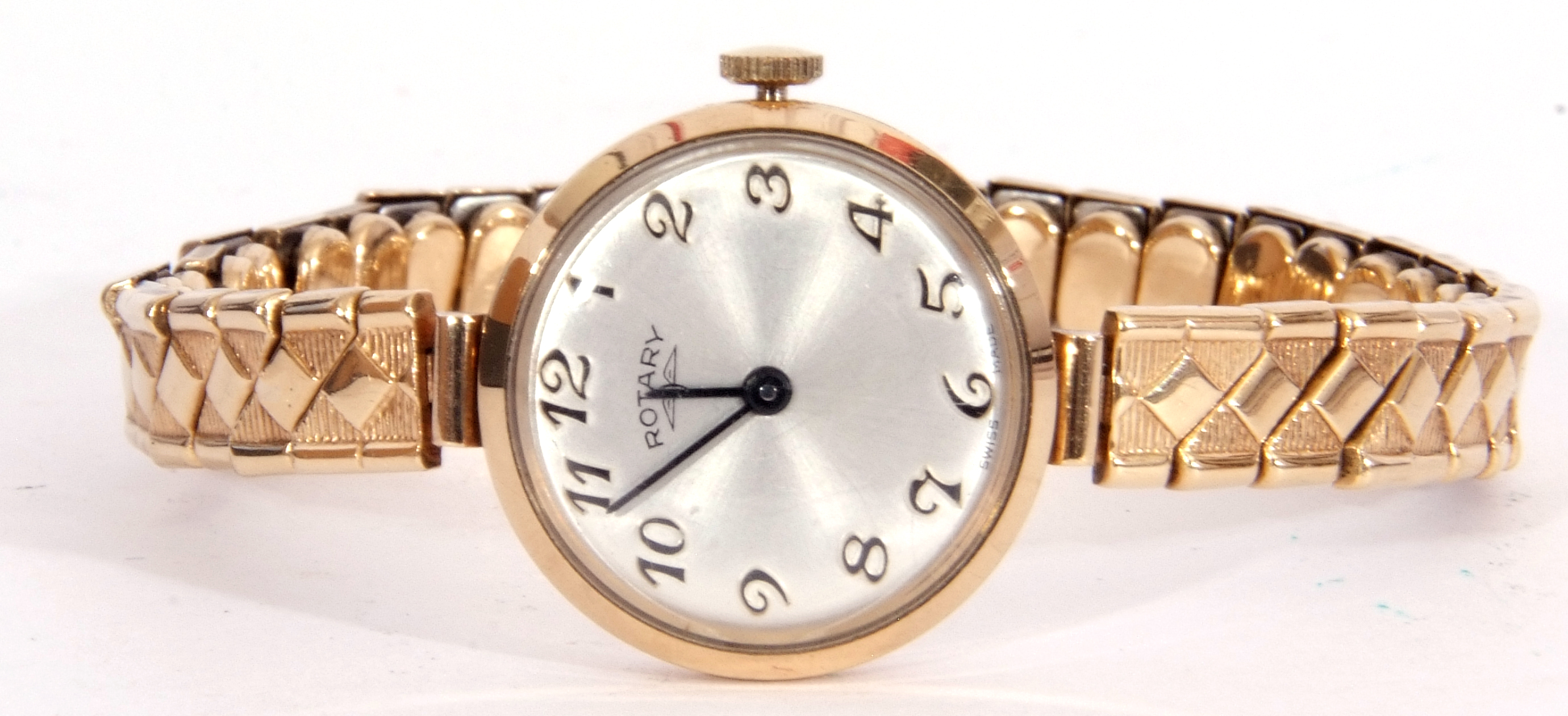 Ladies 9ct gold Rotary wrist watch, the circular silver coloured dial with blued steel hands, Arabic