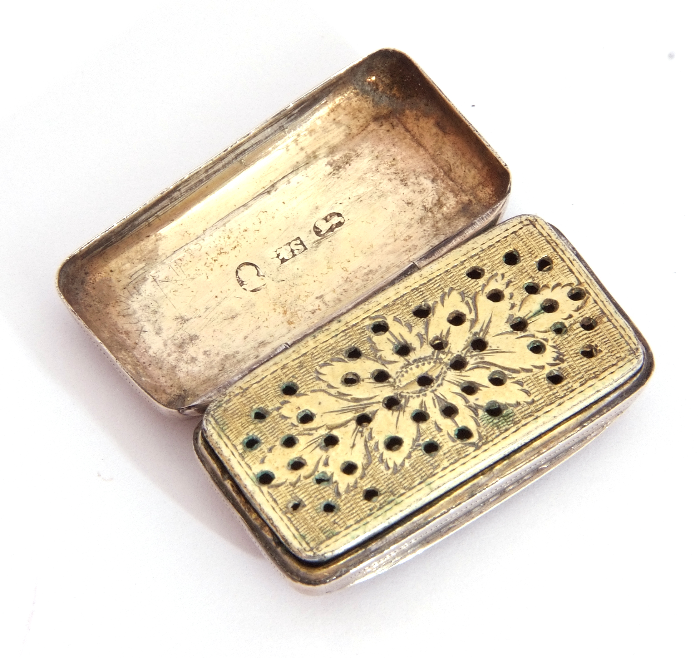 George III silver vinaigrette by T Simpson & Son, of rectangular form, the top chased with - Image 2 of 6