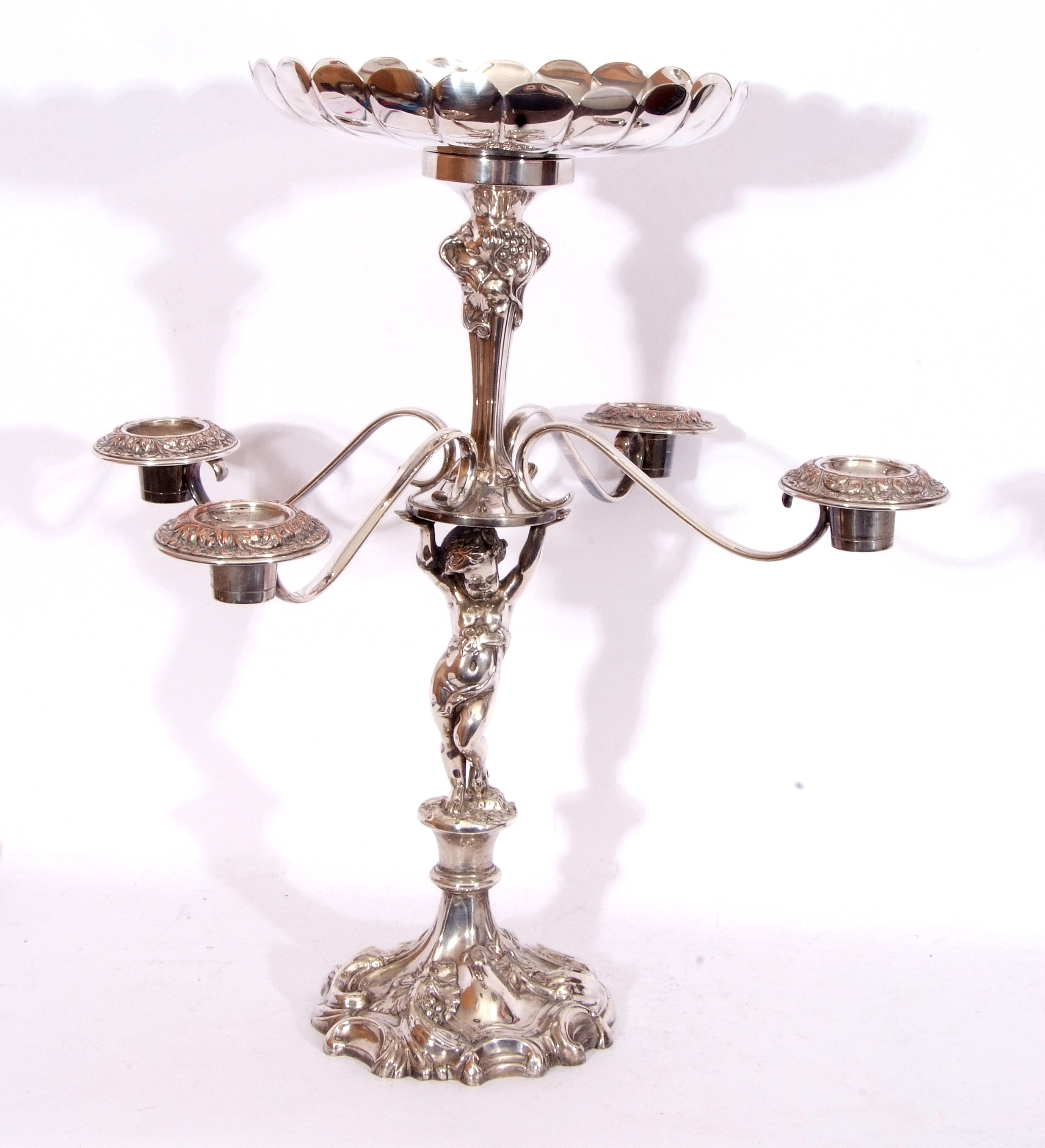 Elkington & Co silver plated centrepiece epergne/candelabrum, the top with fluted circular - Image 3 of 8
