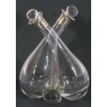 Silver mounted double vinegar and oil bottle, formed as two aubergine shaped glass bottles with