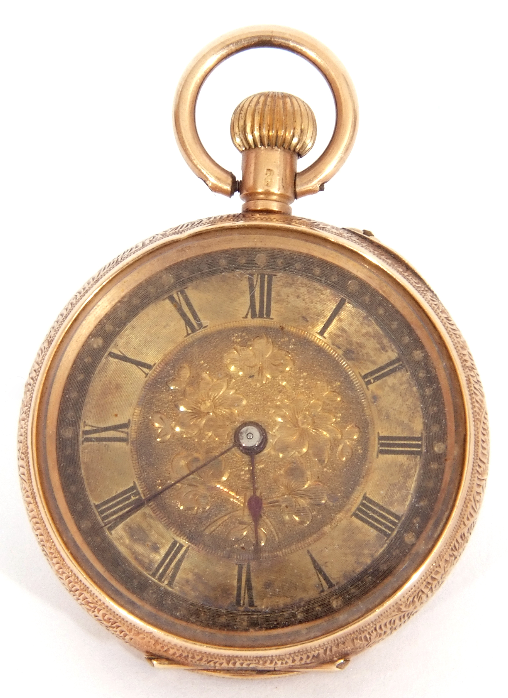 First quarter of 20th century ladies 14K stamped wind fob/pocket watch, open face with elaborately