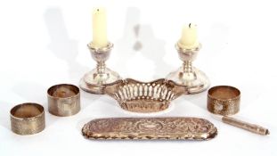 Mixed Lot: Victorian silver pen tray of rectangular form, embossed scroll and floral decoration,