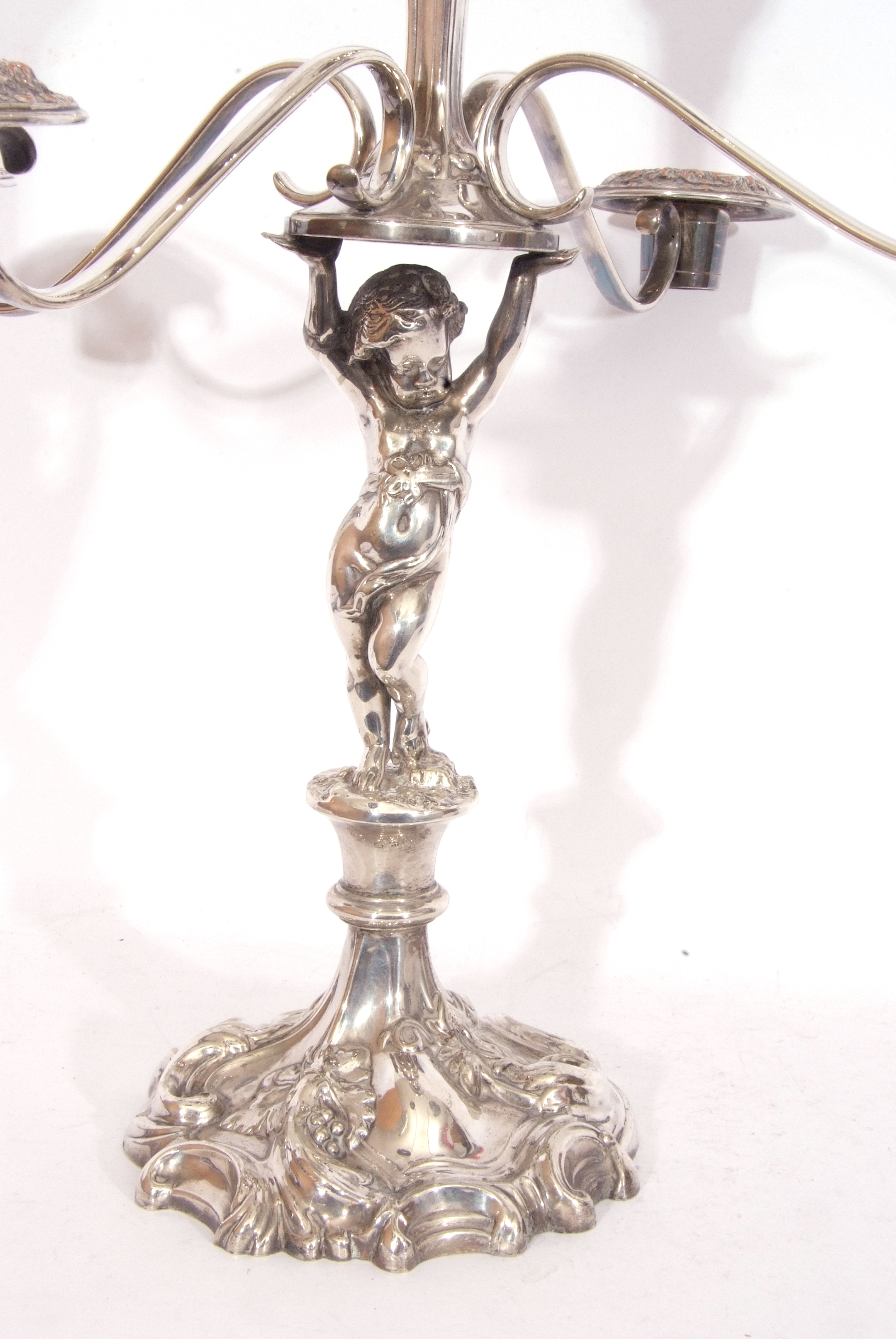 Elkington & Co silver plated centrepiece epergne/candelabrum, the top with fluted circular - Image 8 of 8