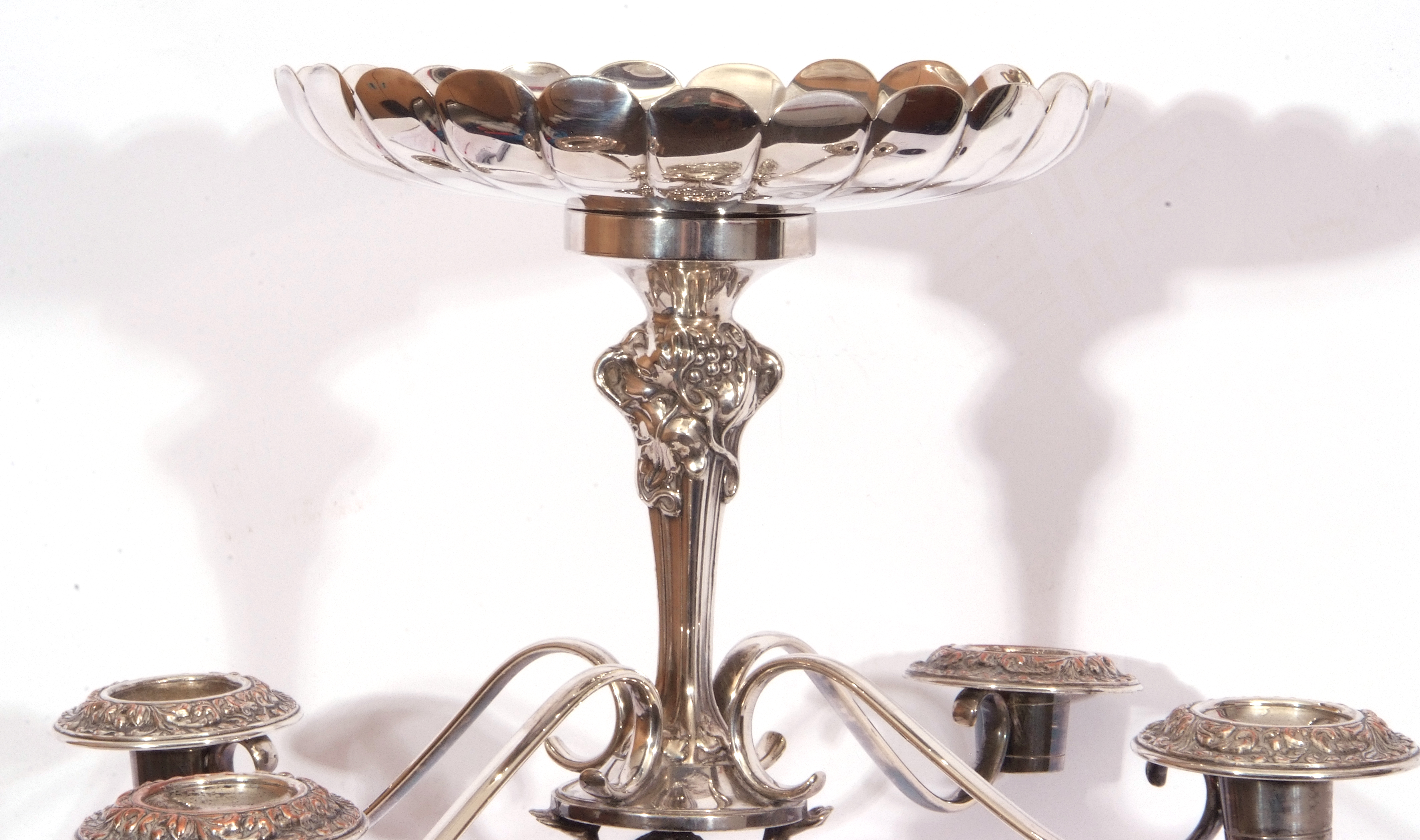 Elkington & Co silver plated centrepiece epergne/candelabrum, the top with fluted circular - Image 6 of 8