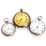 Mixed Lot: Victorian silver open face pocket key wind watch, white enamel dial (a/f), black Roman