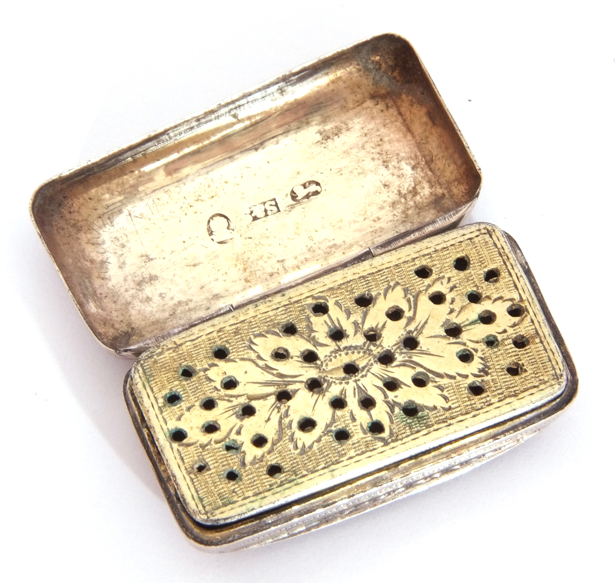 George III silver vinaigrette by T Simpson & Son, of rectangular form, the top chased with - Image 4 of 6