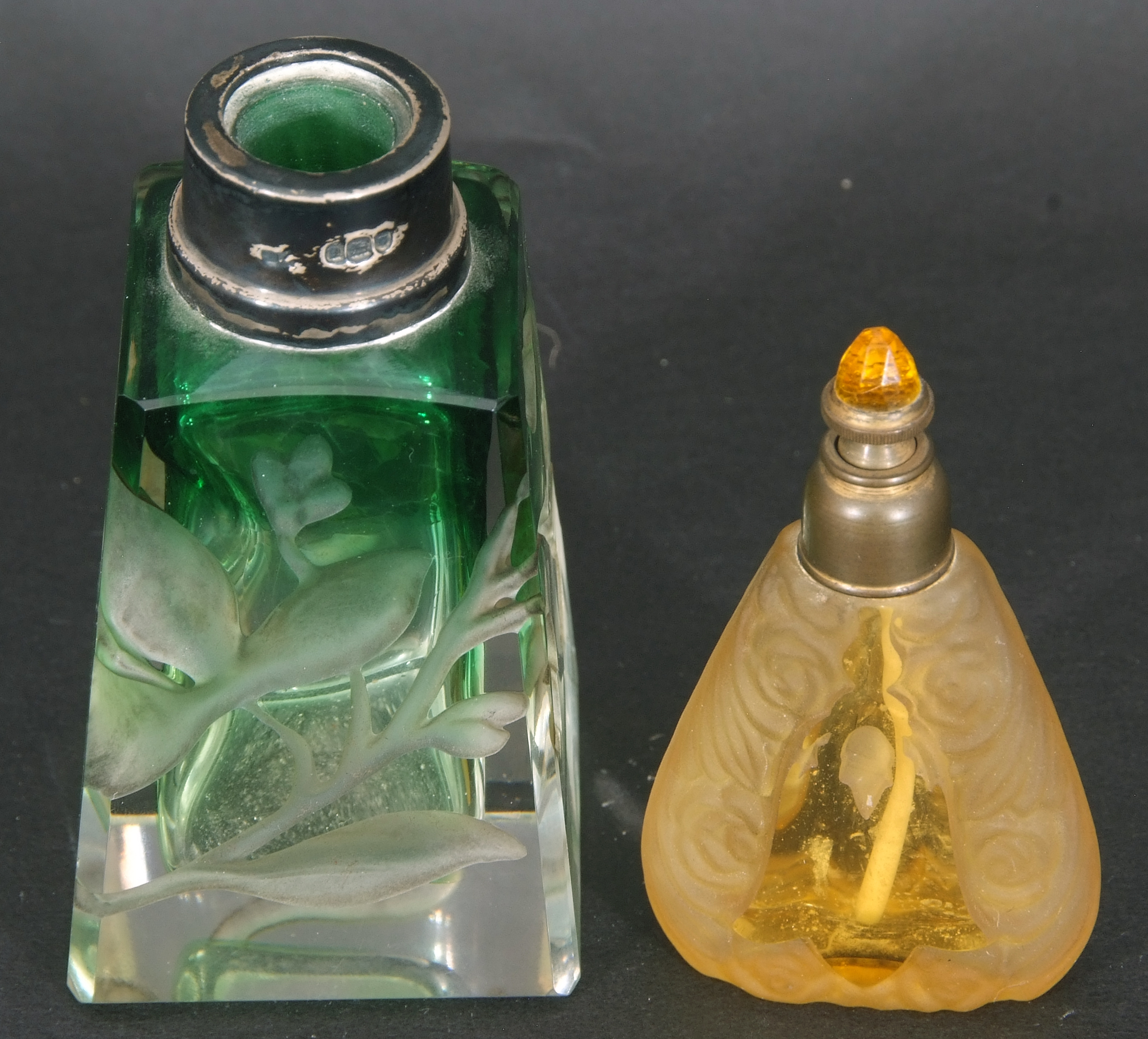 Early 20th century glass perfume bottle of tapering rectangular form, the body intaglio cut with - Image 6 of 8