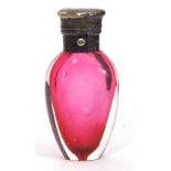 Victorian silver and gilt mounted cranberry glass scent bottle, circa 1880, (no stopper), the hinged