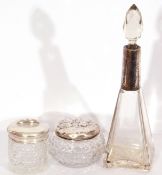 Mixed Lot: glass scent bottle with silver collar, Birmingham 1930, a cut glass and silver lidded