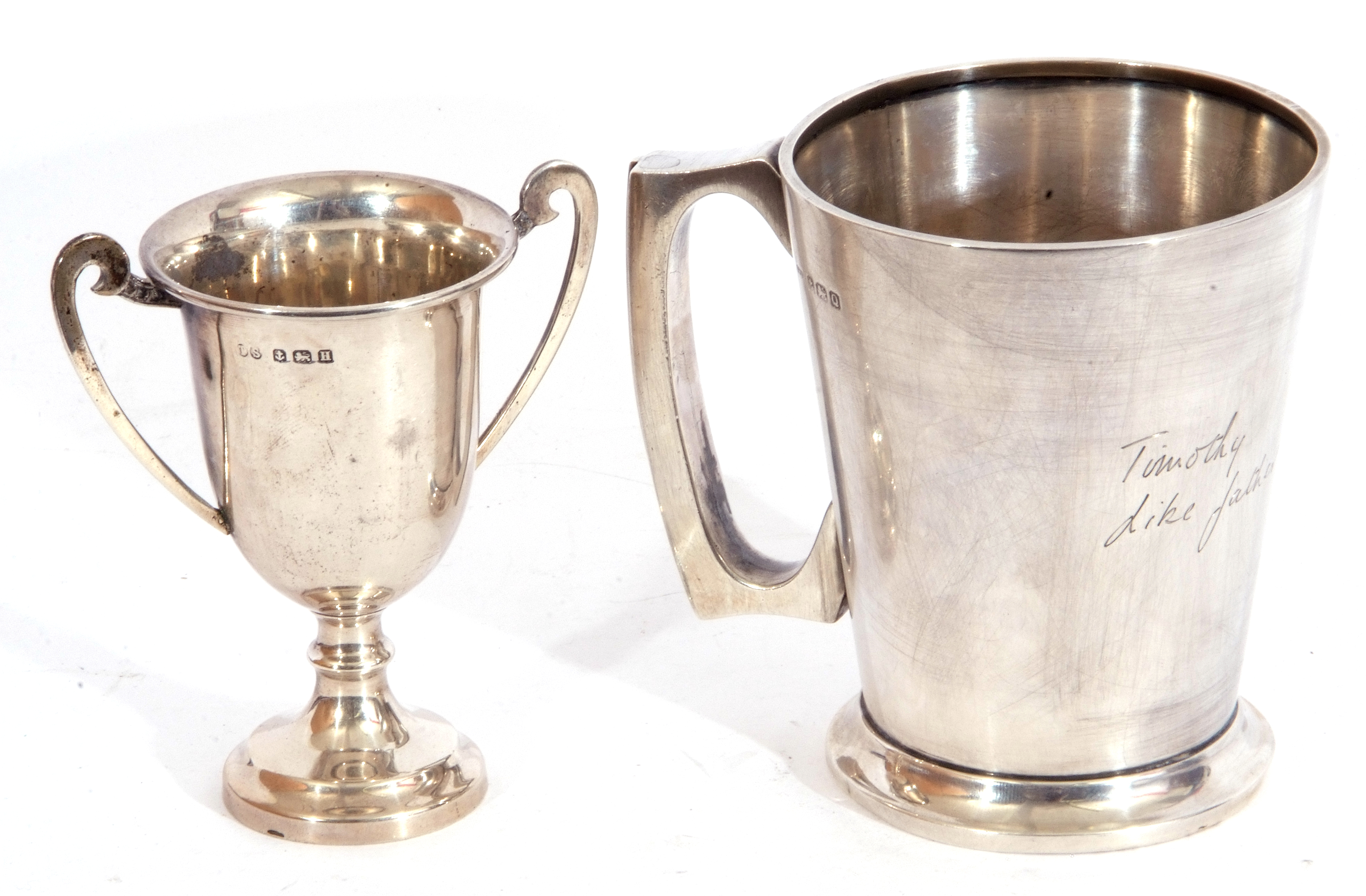 Mixed Lot: George VI silver tankard of tapering cylindrical form, applied reeded C-shaped handle