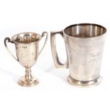 Mixed Lot: George VI silver tankard of tapering cylindrical form, applied reeded C-shaped handle