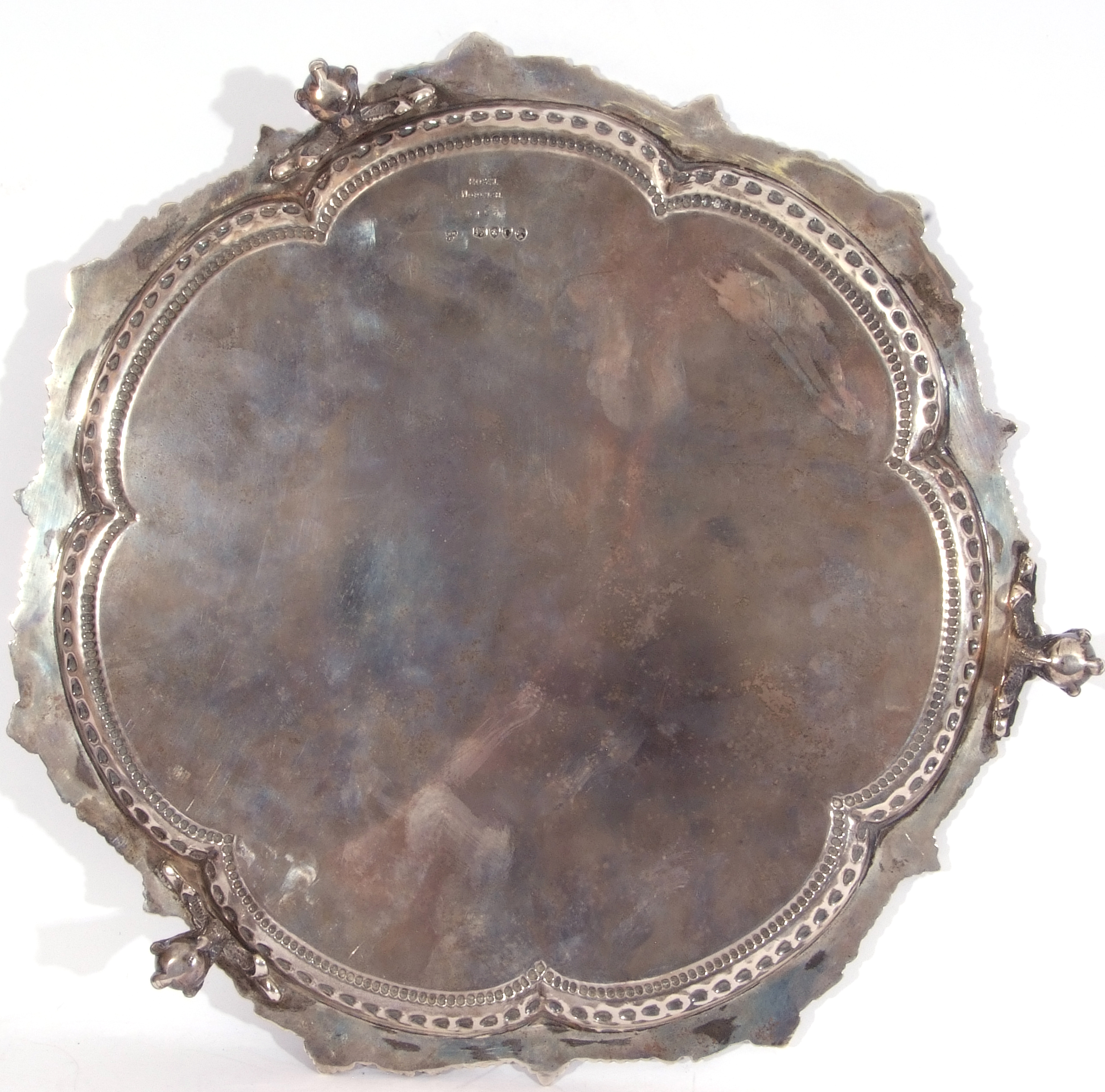 Victorian silver salver of shaped circular form with shell and bead border, central presentation - Image 4 of 7