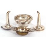 Mixed Lot: George III silver wine funnel bowl (strainer), London 1785, together with two unmarked