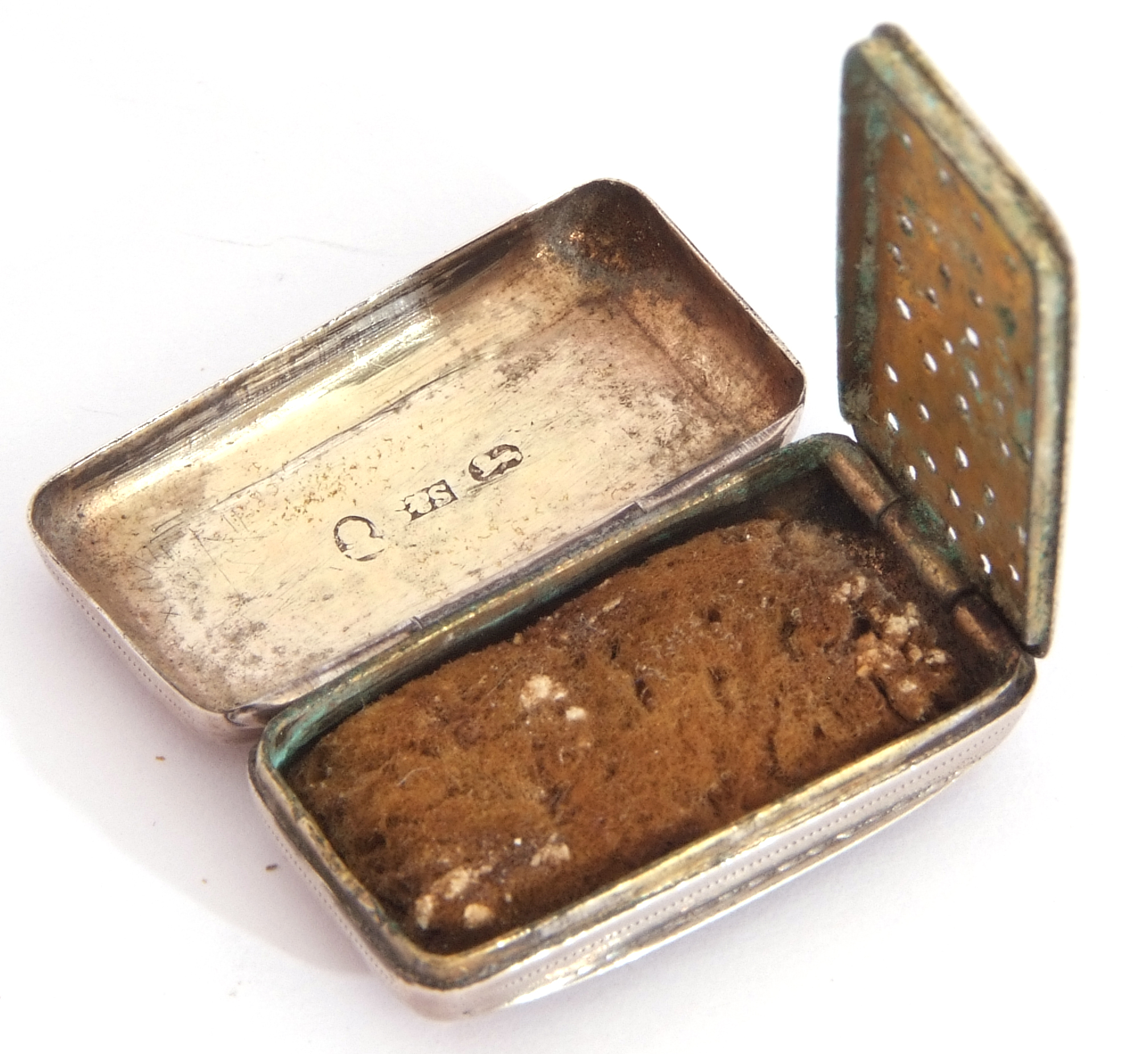 George III silver vinaigrette by T Simpson & Son, of rectangular form, the top chased with - Image 5 of 6