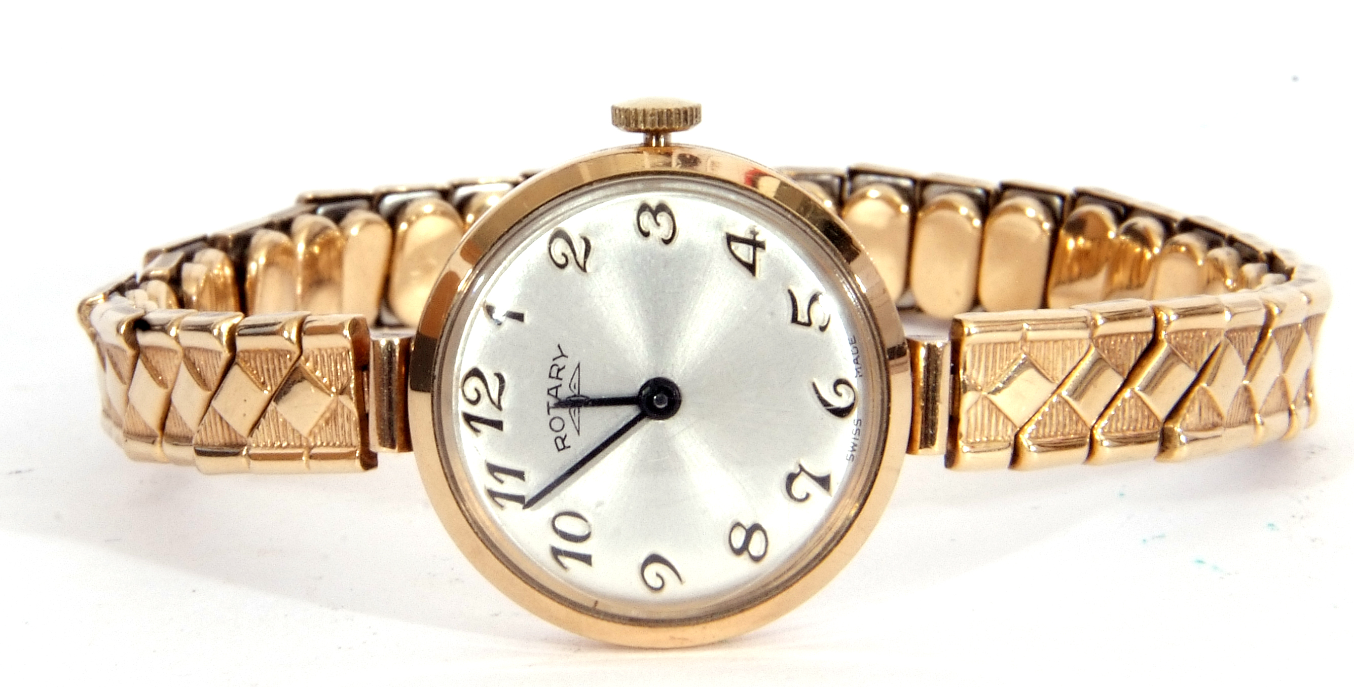 Ladies 9ct gold Rotary wrist watch, the circular silver coloured dial with blued steel hands, Arabic - Image 4 of 7