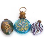 Mixed Lot: Antique chatelaine perfume scent bottle, the turquoise coloured glass painted with