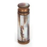 Victorian novelty gilt metal and nacre shell scent bottle in the form of a telescope, 10cm extended,