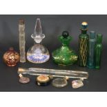 Boxed mixed lot: various glass scent bottles to include Victorian green glass and gilt decorated