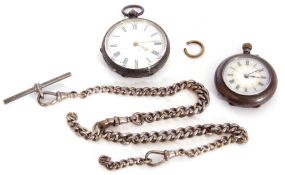 Mixed Lot: last quarter of 19th century key wind Continental pocket watch, gilt metal hands to a