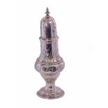 Georgian silver baluster caster (later embossed), maker,s mark to top only, Samuel Wood, circa