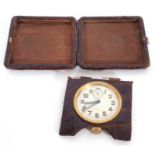 Art Deco crocodile skin cased folding travel clock with an 8-day movement, luminous numbers and