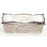 Edward VII silver lidded and glass trinket box of rectangular form, the cut glass base with shaped