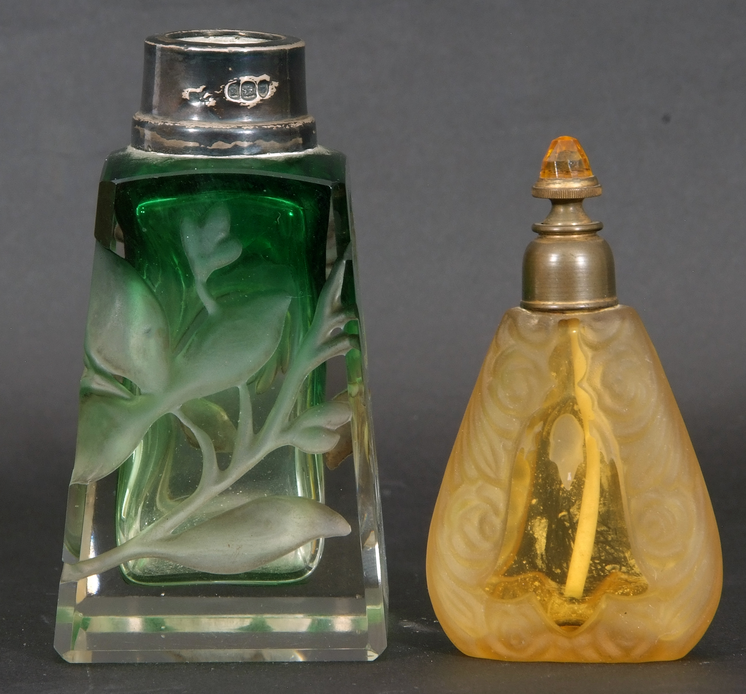 Early 20th century glass perfume bottle of tapering rectangular form, the body intaglio cut with - Image 2 of 8