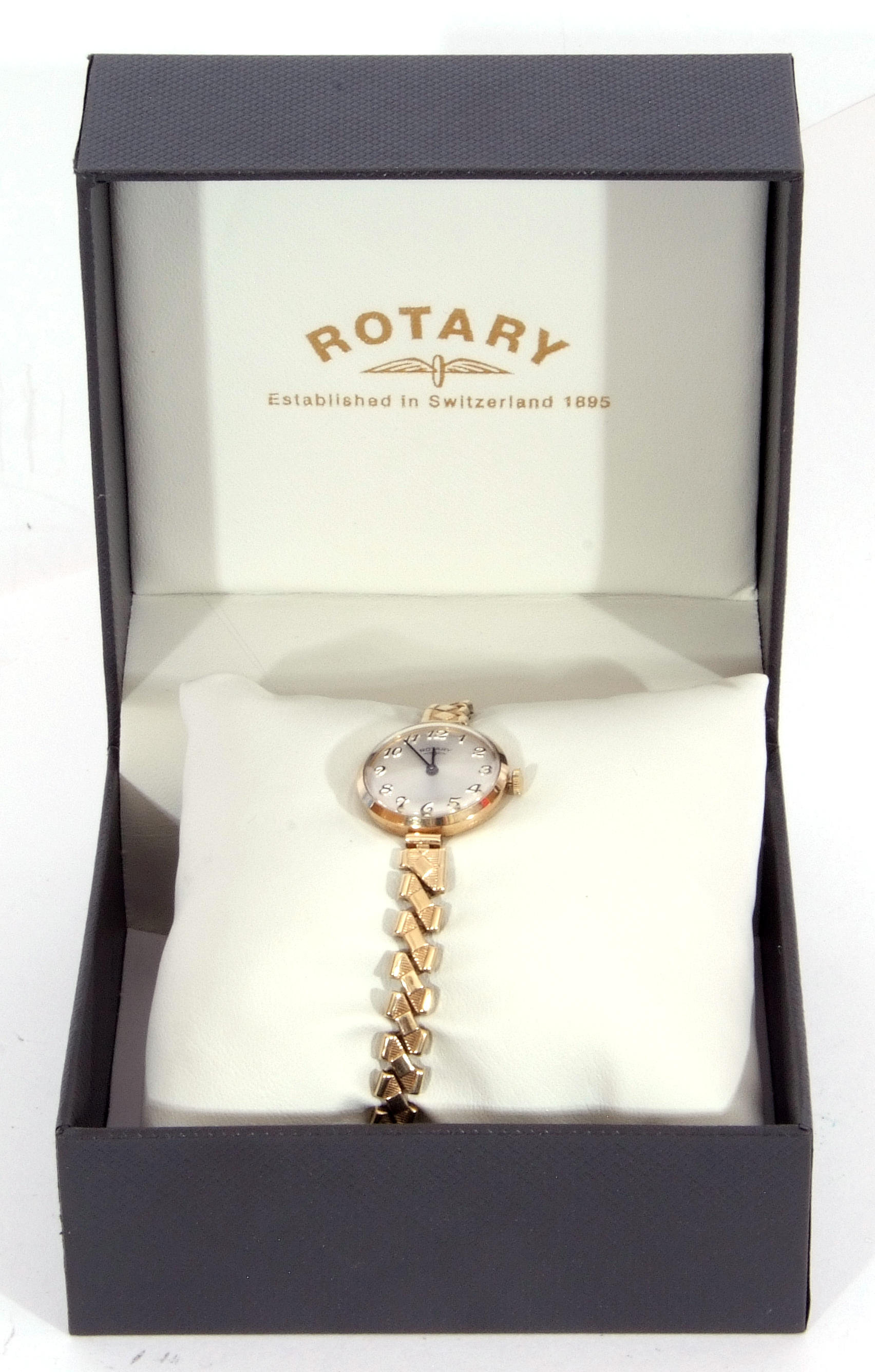 Ladies 9ct gold Rotary wrist watch, the circular silver coloured dial with blued steel hands, Arabic - Image 3 of 7