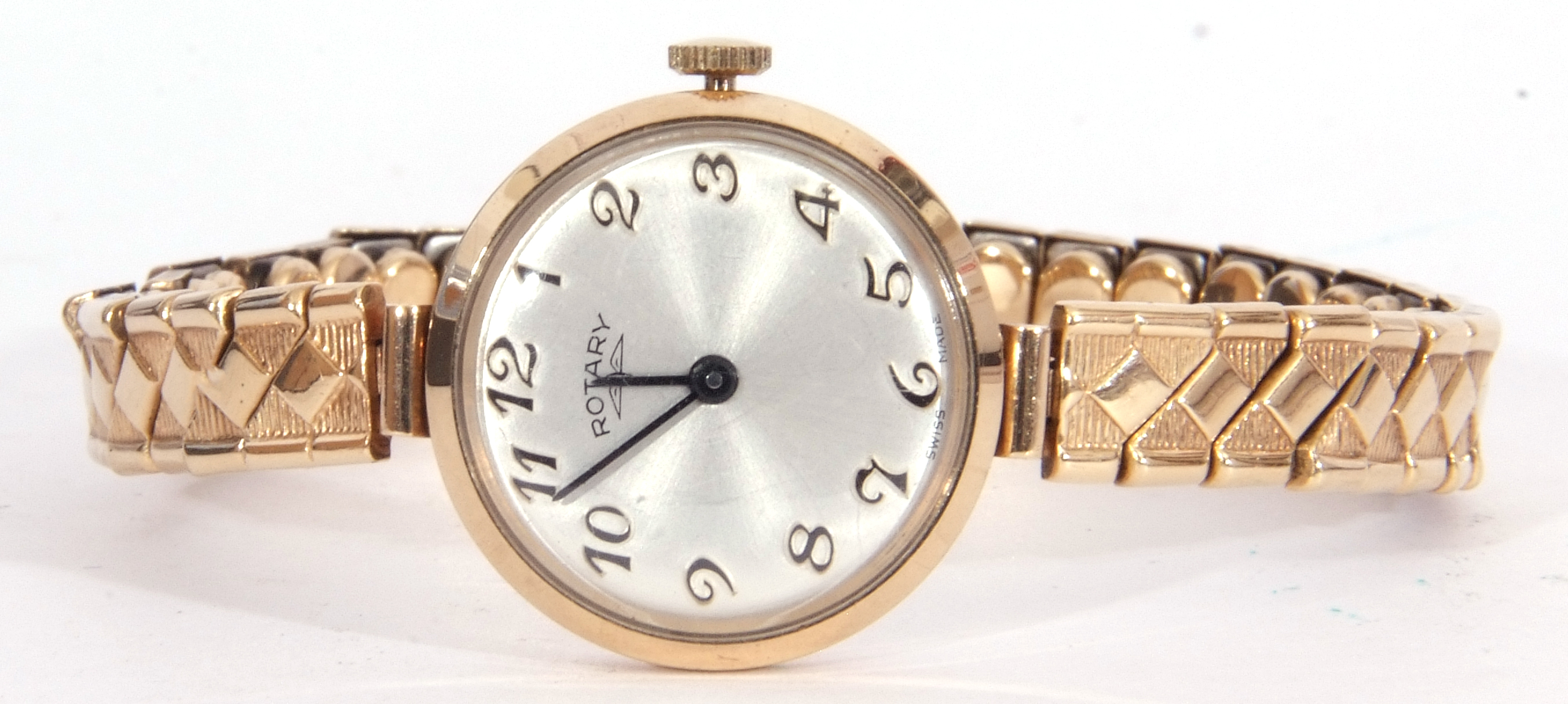 Ladies 9ct gold Rotary wrist watch, the circular silver coloured dial with blued steel hands, Arabic - Image 5 of 7