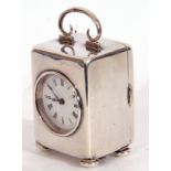 Edward VII silver cased miniature carriage clock, the plain polished case with curved hinged