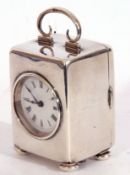 Edward VII silver cased miniature carriage clock, the plain polished case with curved hinged