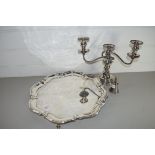 LARGE SILVER PLATED TRAY WITH CANDELABRA