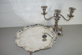 LARGE SILVER PLATED TRAY WITH CANDELABRA