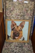 OIL ON BOARD OF A GERMAN SHEPHERD DOG SIGNED TILLER, APPROX 34CM SQ