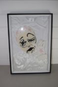 FABRIC MODEL OF A PIERROT IN BLACK FRAME