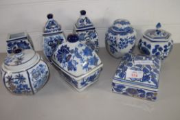 BLUE AND WHITE CERAMICS, VARIOUS BOWLS AND COVERS ETC