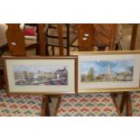 PAIR OF FRAMED NORWICH SCENE PRINTS, MARKET AND CATHEDRAL, EACH FRAME SIZE APPROX 52CM WIDE