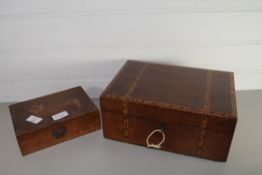 TWO WOODEN BOXES, BOTH WITH TYPICAL INLAY