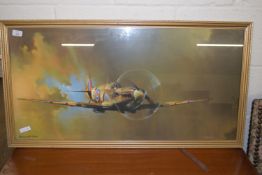 TWO LARGE MILITARY AVIATION PRINTS "INTO BATTLE" AFTER COULSON, AND "SPITFIRE" AFTER BARRIE CLARK