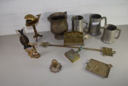 BOX CONTAINING PEWTER TANKARDS ETC