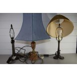 THREE TABLE LAMPS, TWO WITH SHADES