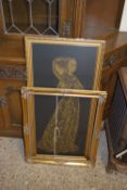 FRAMED BRASS RUBBING TOGETHER WITH A FURTHER GILT FRAME