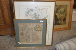 PAIR OF FRAMED AND GLAZED MAPS OF LANCASTER AND CRANBROOK, KENT