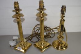 THREE BRASS LAMPS WITH CORINTHIAN COLUMNS