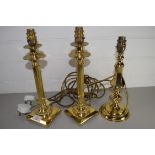 THREE BRASS LAMPS WITH CORINTHIAN COLUMNS