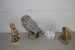 HUMMEL FIGURE MODEL OF AN OWL, ROYAL CROWN DERBY GOLD STAMP PAPERWEIGHT OF A RABBIT