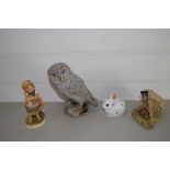 HUMMEL FIGURE MODEL OF AN OWL, ROYAL CROWN DERBY GOLD STAMP PAPERWEIGHT OF A RABBIT